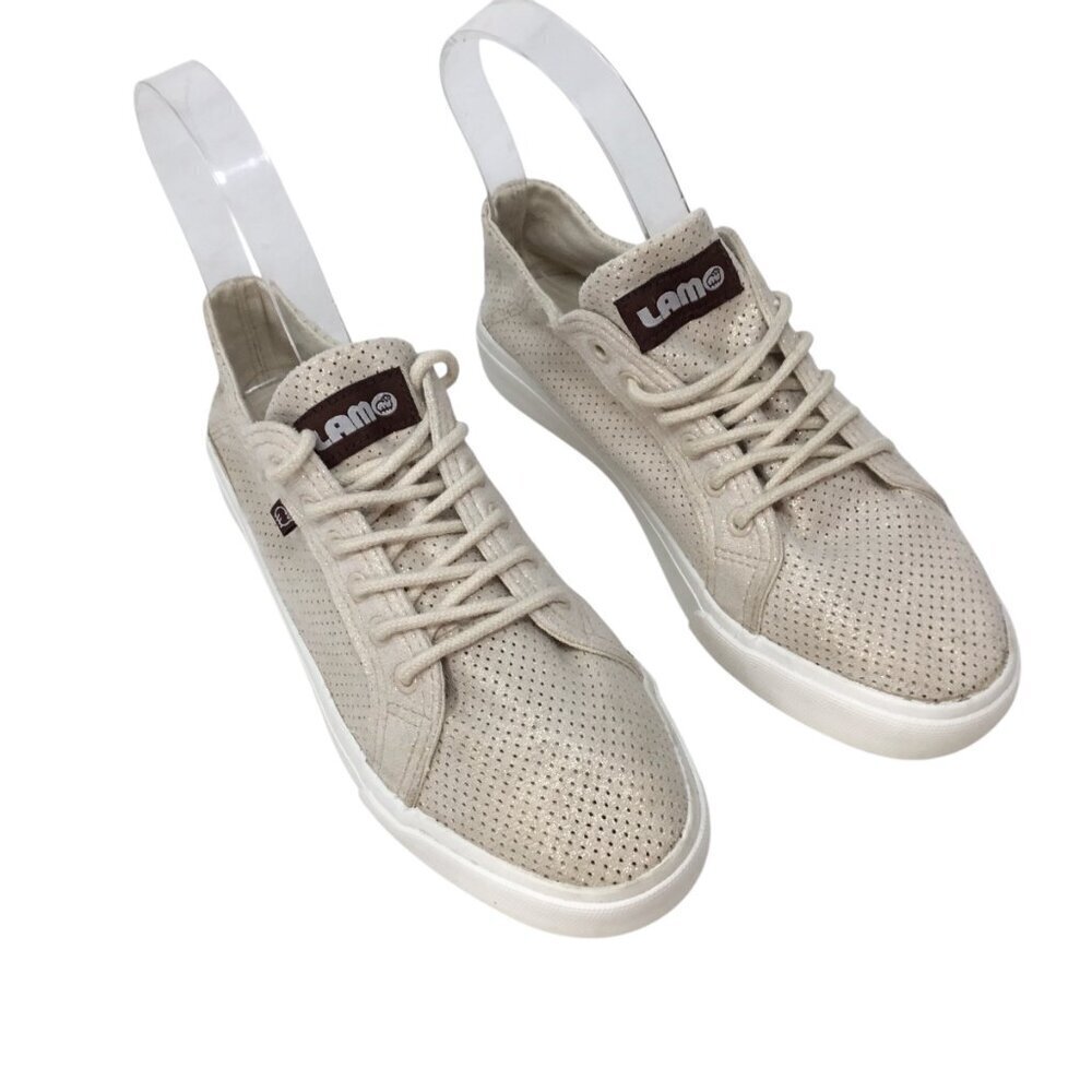 Lamo Piper Sneakers Girls Youth 4 Gold Metallic Low Top Lace Up Lamb Perforated